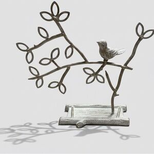 Gold-Ivory Bird on Branch Jewelry Stand